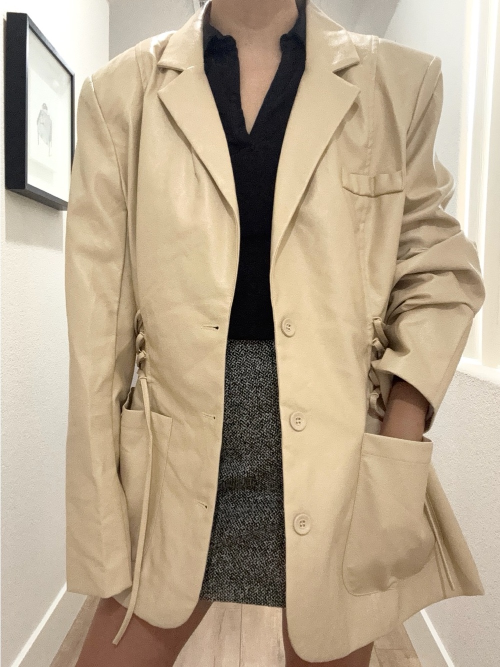 PrettyLittleThing Cream Faux Leather Cinch Waist Blazer NWT Size 12